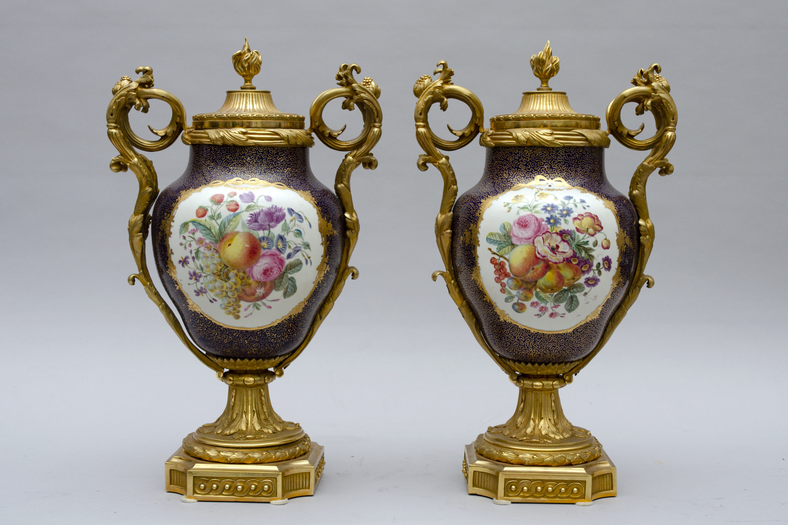 Large Ormolu Sevres style vases with fruit and figures, Paris - Image 2