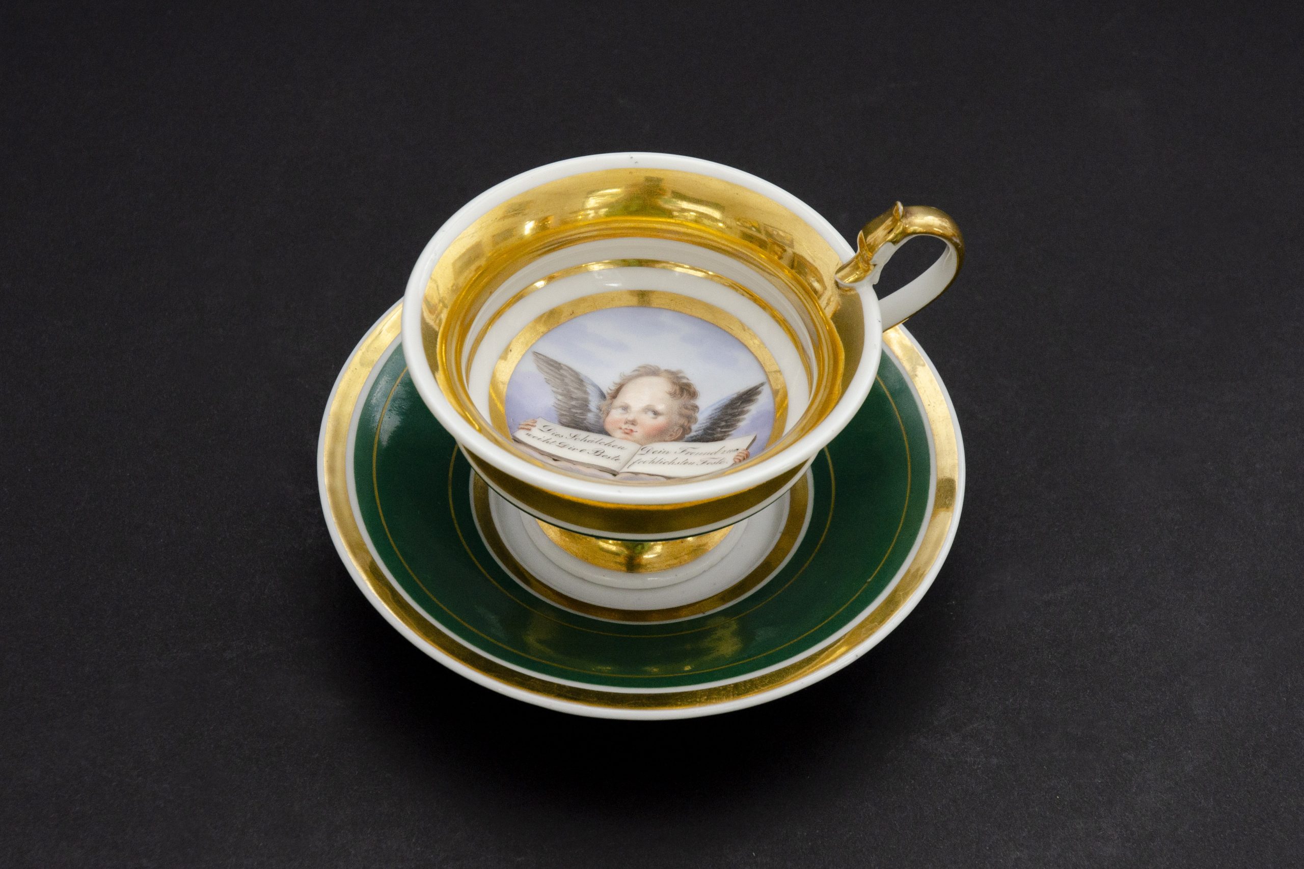 Tasse verte "message d'amitié" et soucoupe, attrib. à Thüringen – Image 6