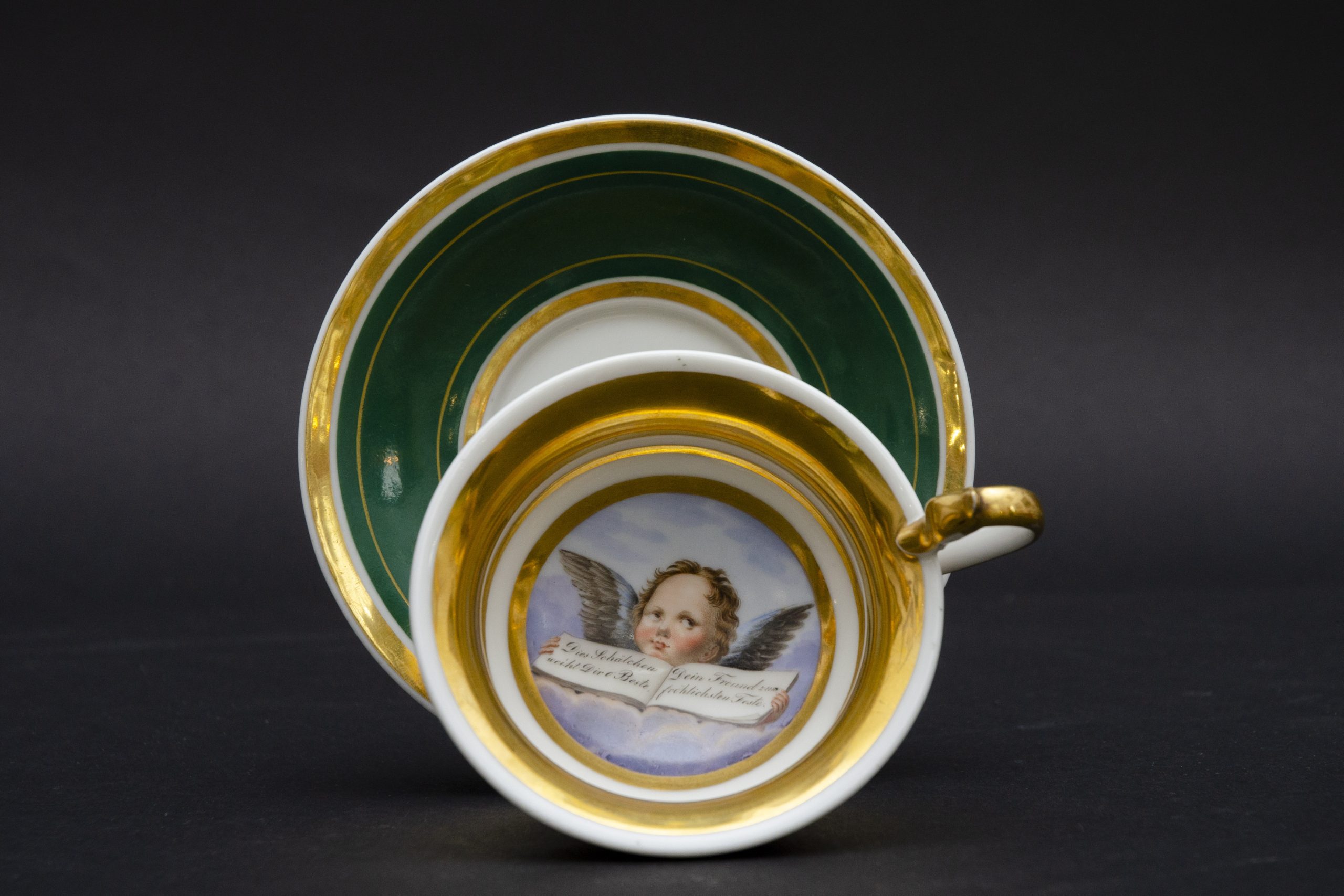 Tasse verte "message d'amitié" et soucoupe, attrib. à Thüringen – Image 4