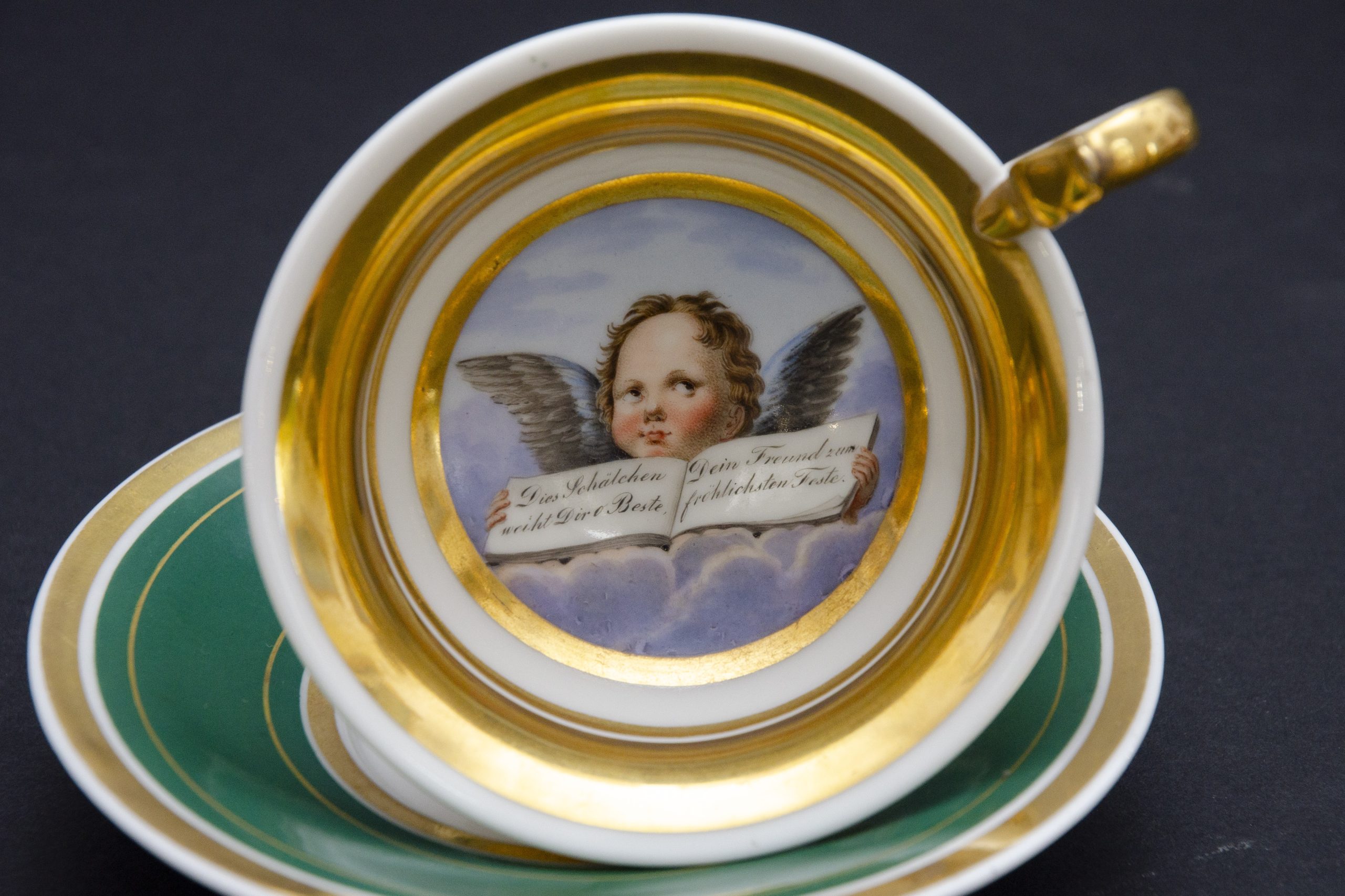 Tasse verte "message d'amitié" et soucoupe, attrib. à Thüringen – Image 2