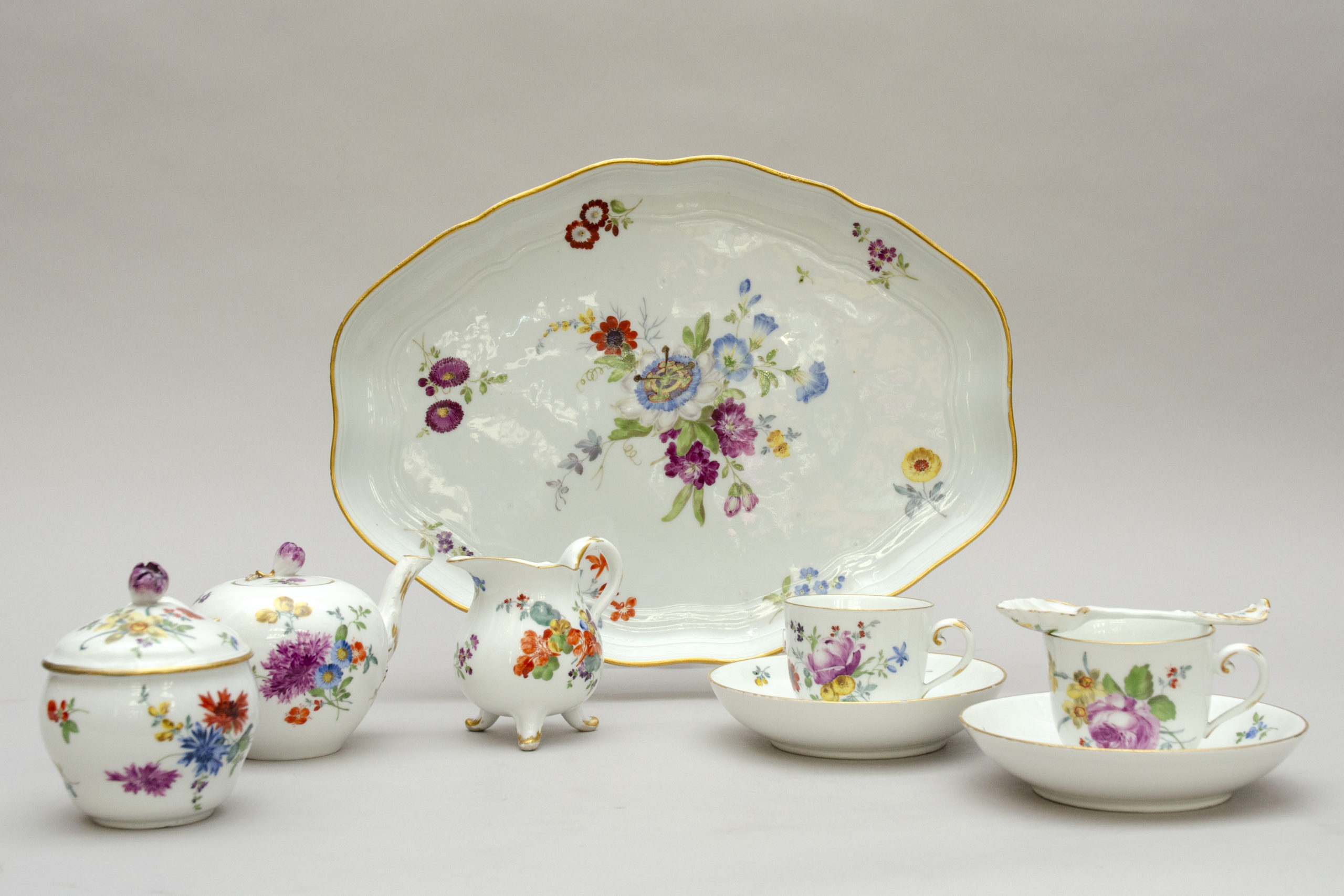 Rare "tete à tête" tea set with flower, Meissen porcelain - Image 11