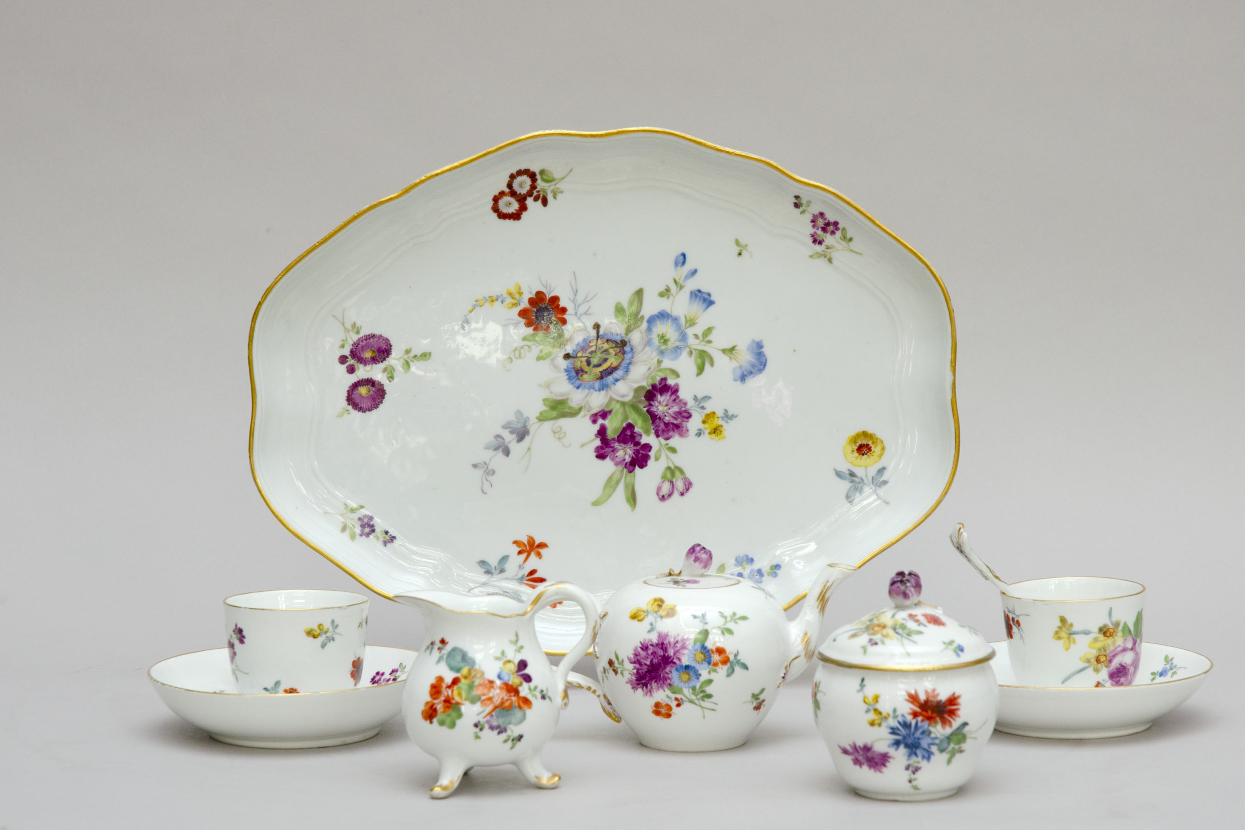 Rare "tete à tête" tea set with flower, Meissen porcelain - Image 4
