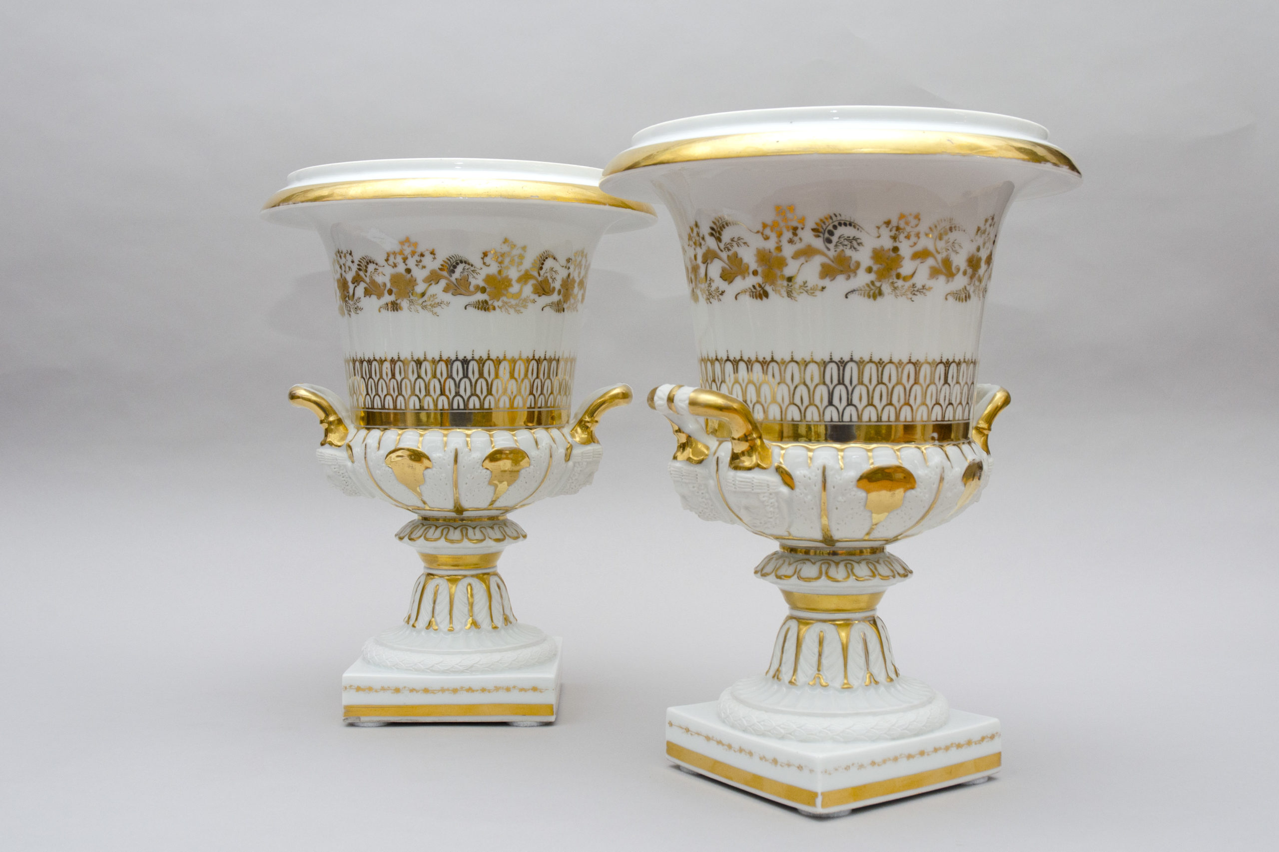Large crater vases, Brussels porcelain