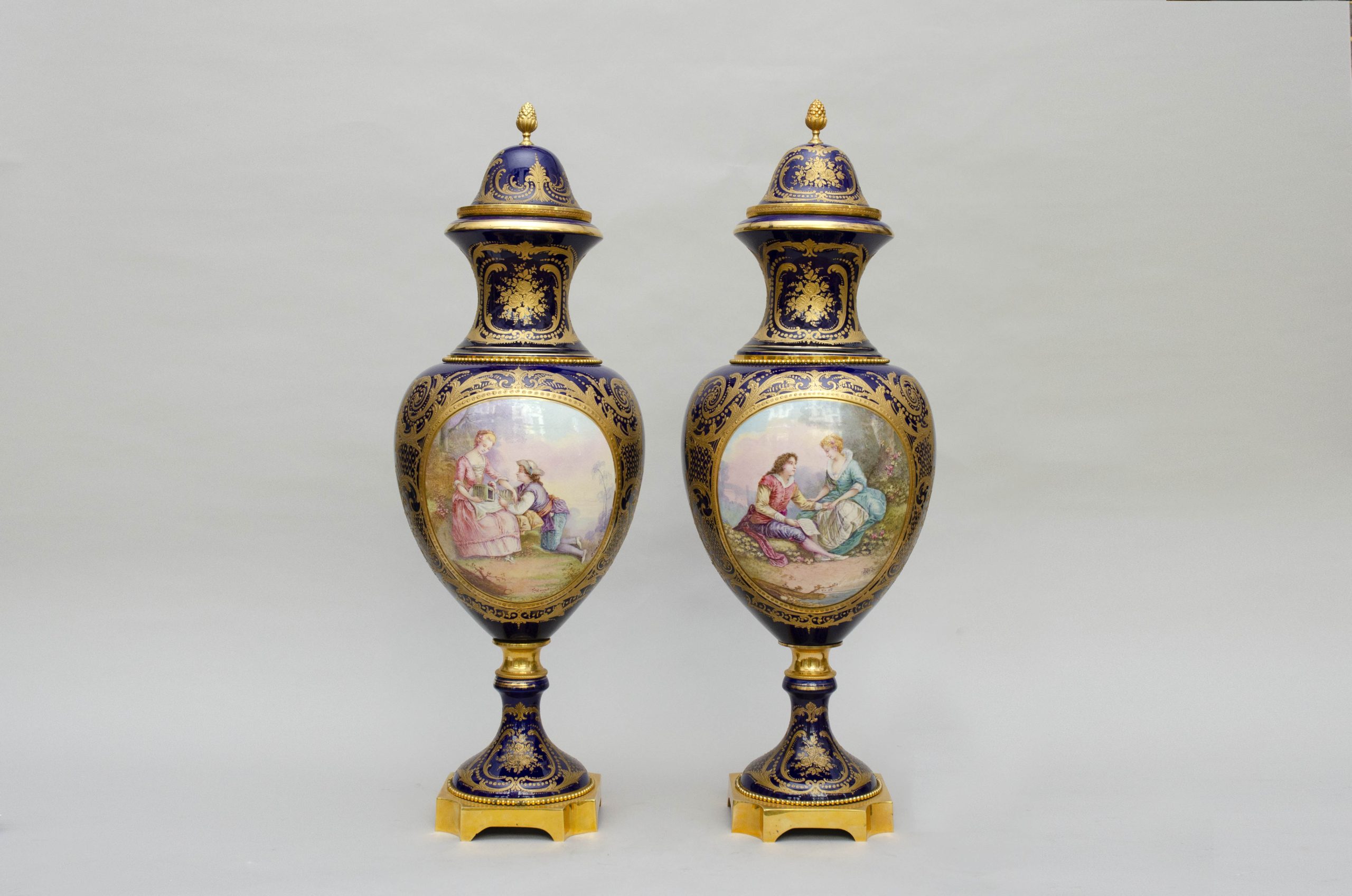 Large Pair Of Baluster Vases Mounted On Bronze, Sèvres Style, Signed Carelle, 19th Century
