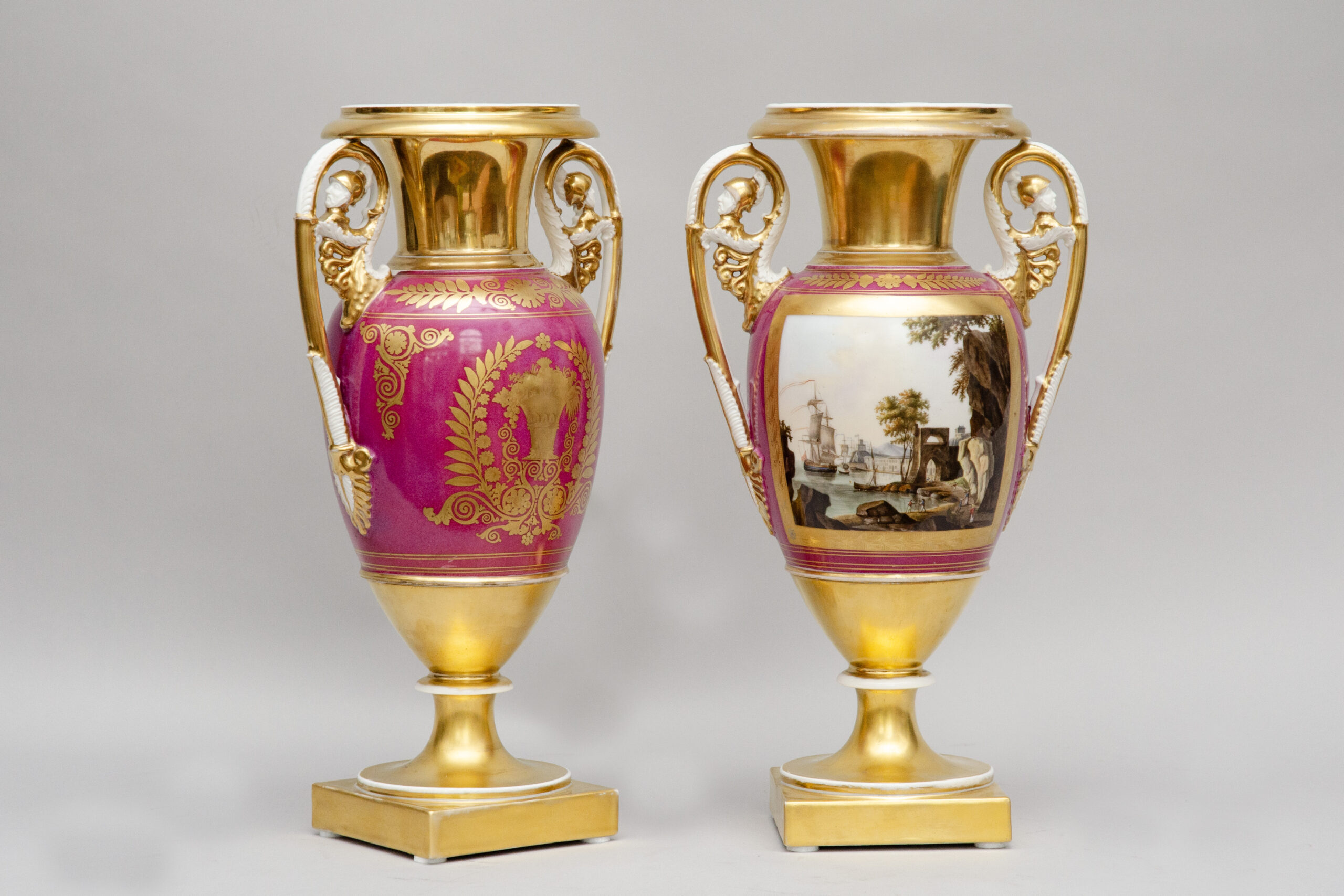 Large pair of vases "Harbours views", attrib. Capodimonte in Naples - Image 12