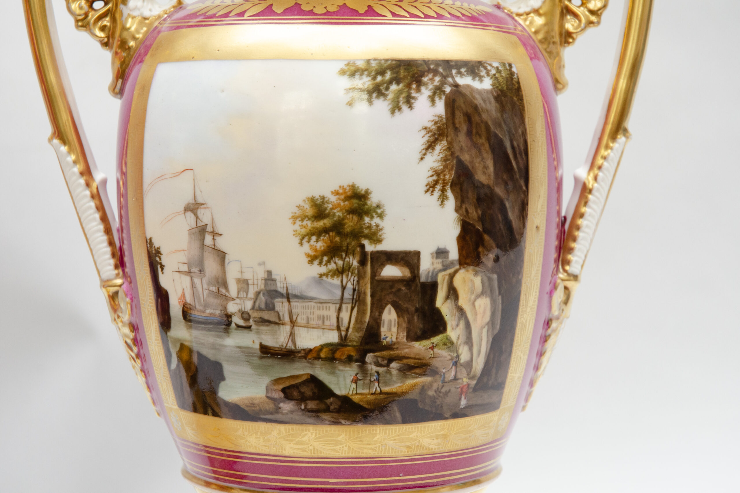 Large pair of vases "Harbours views", attrib. Capodimonte in Naples - Image 2