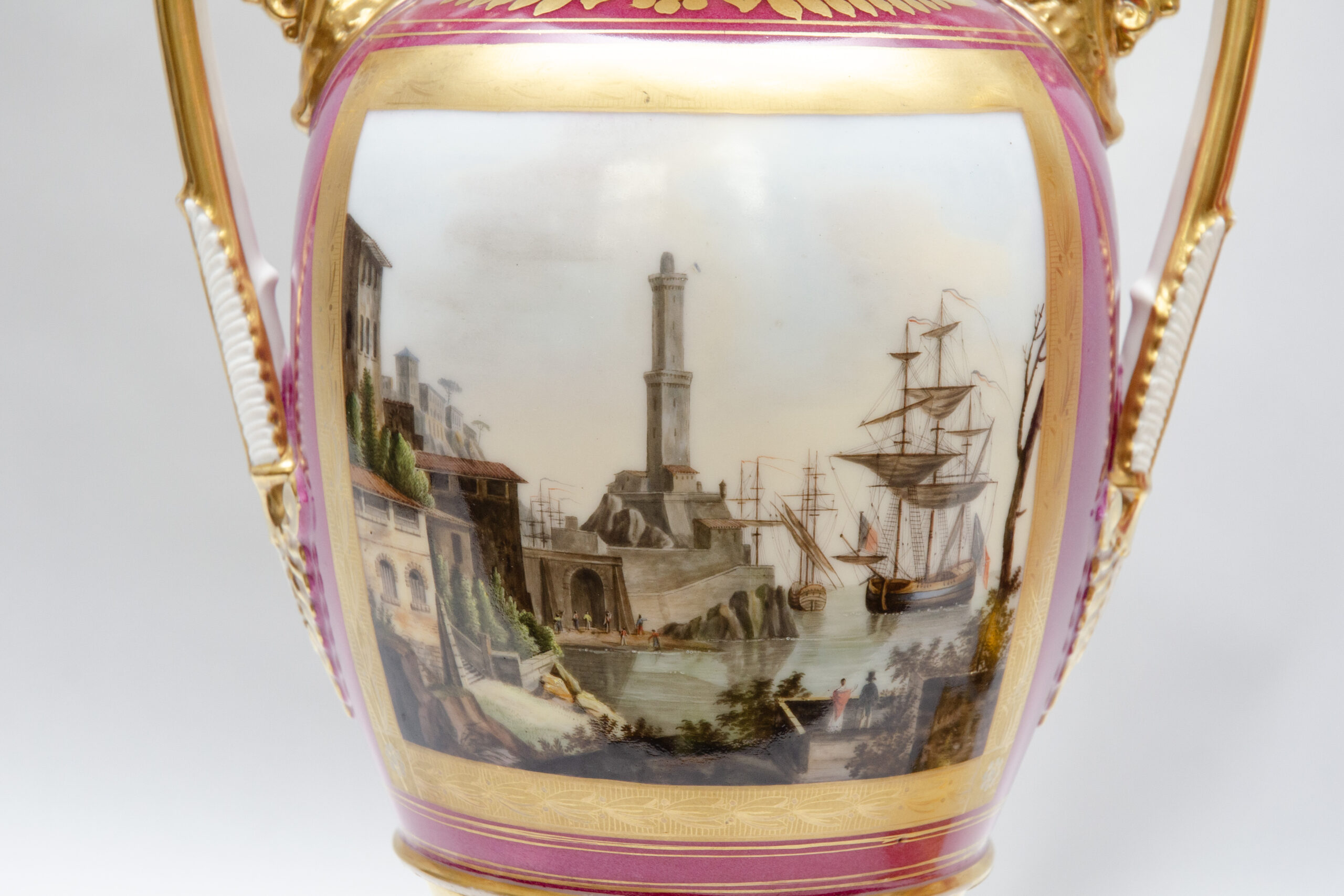 Large pair of vases "Harbours views", attrib. Capodimonte in Naples - Image 3