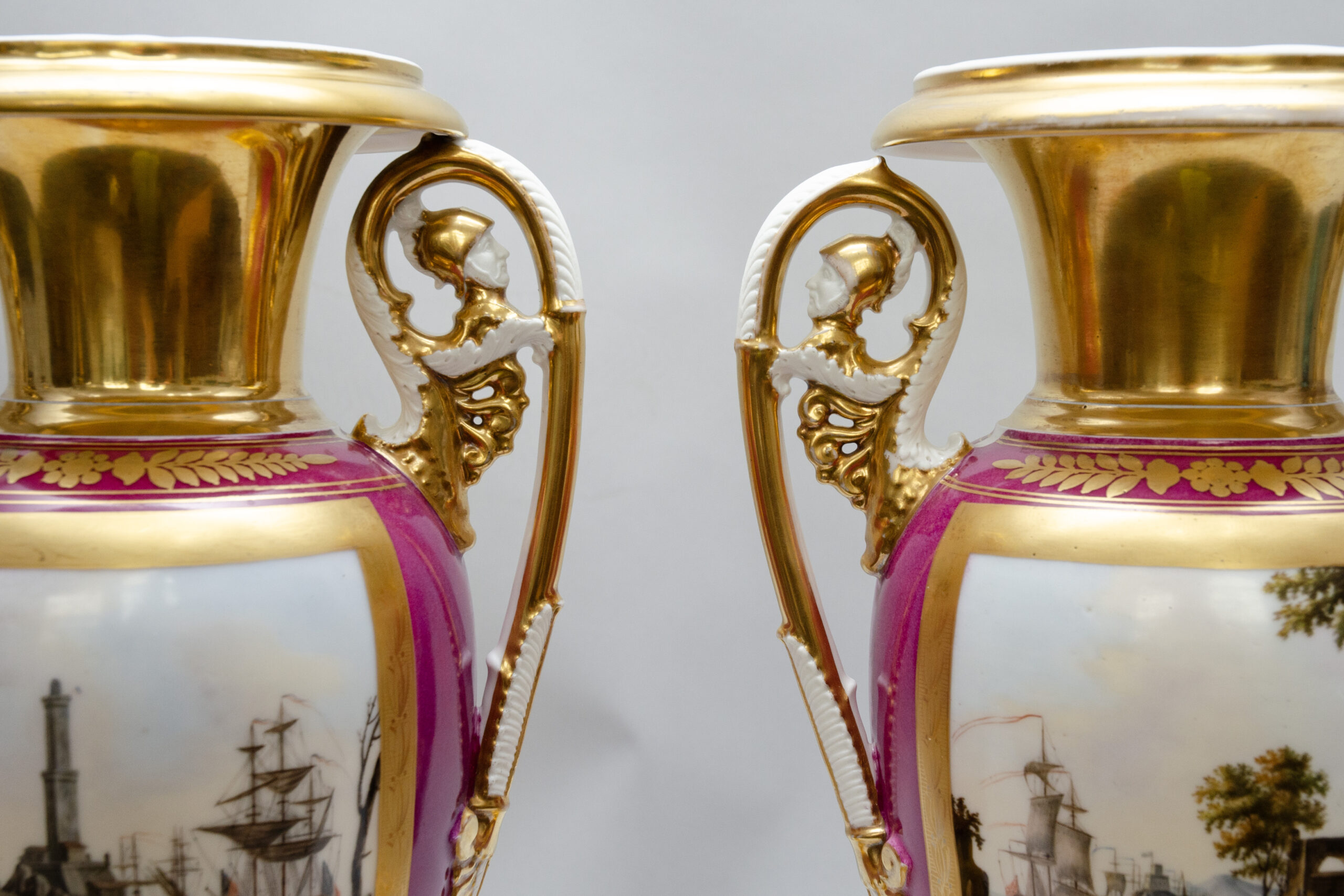Large pair of vases "Harbours views", attrib. Capodimonte in Naples - Image 4
