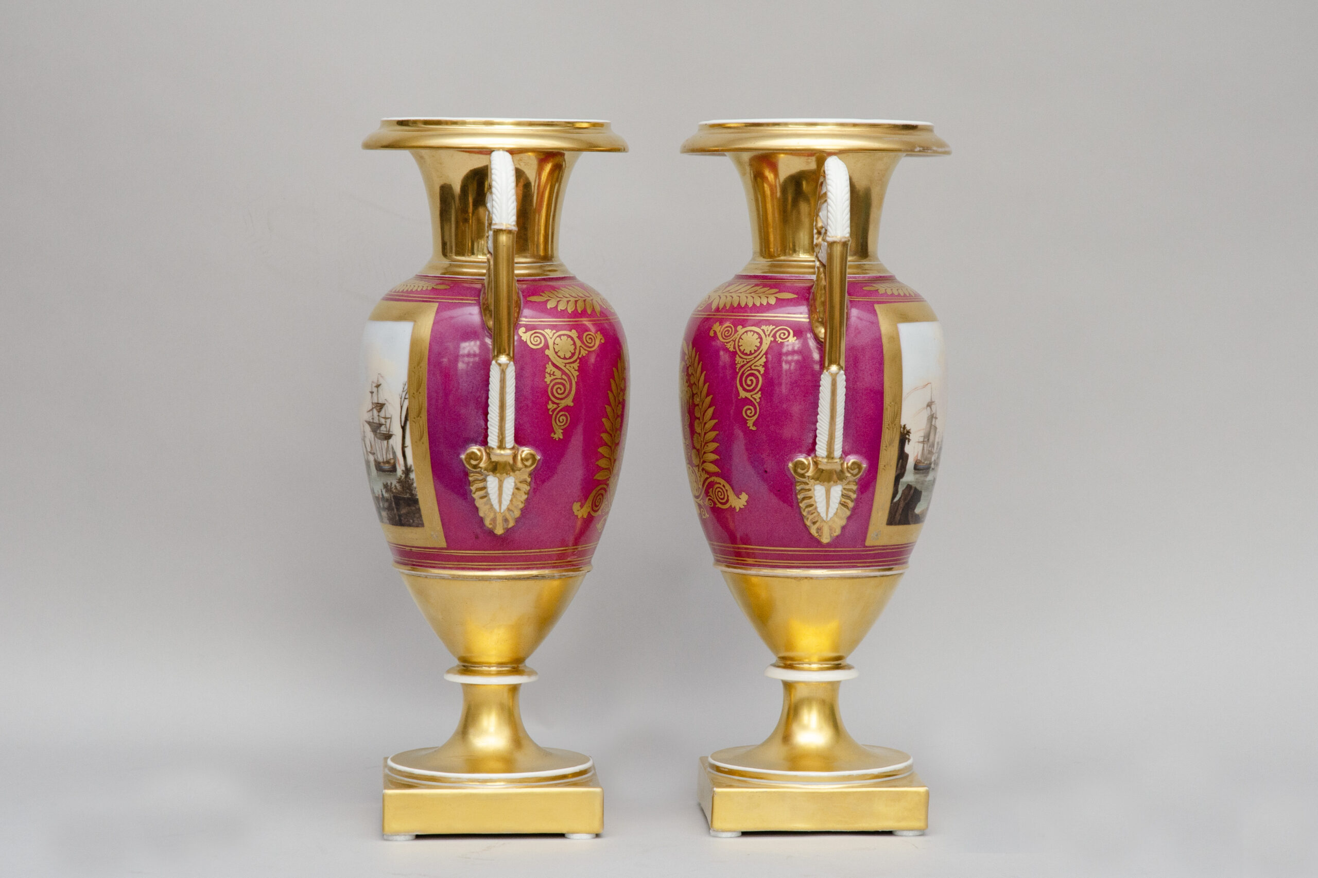 Large pair of vases "Harbours views", attrib. Capodimonte in Naples - Image 8