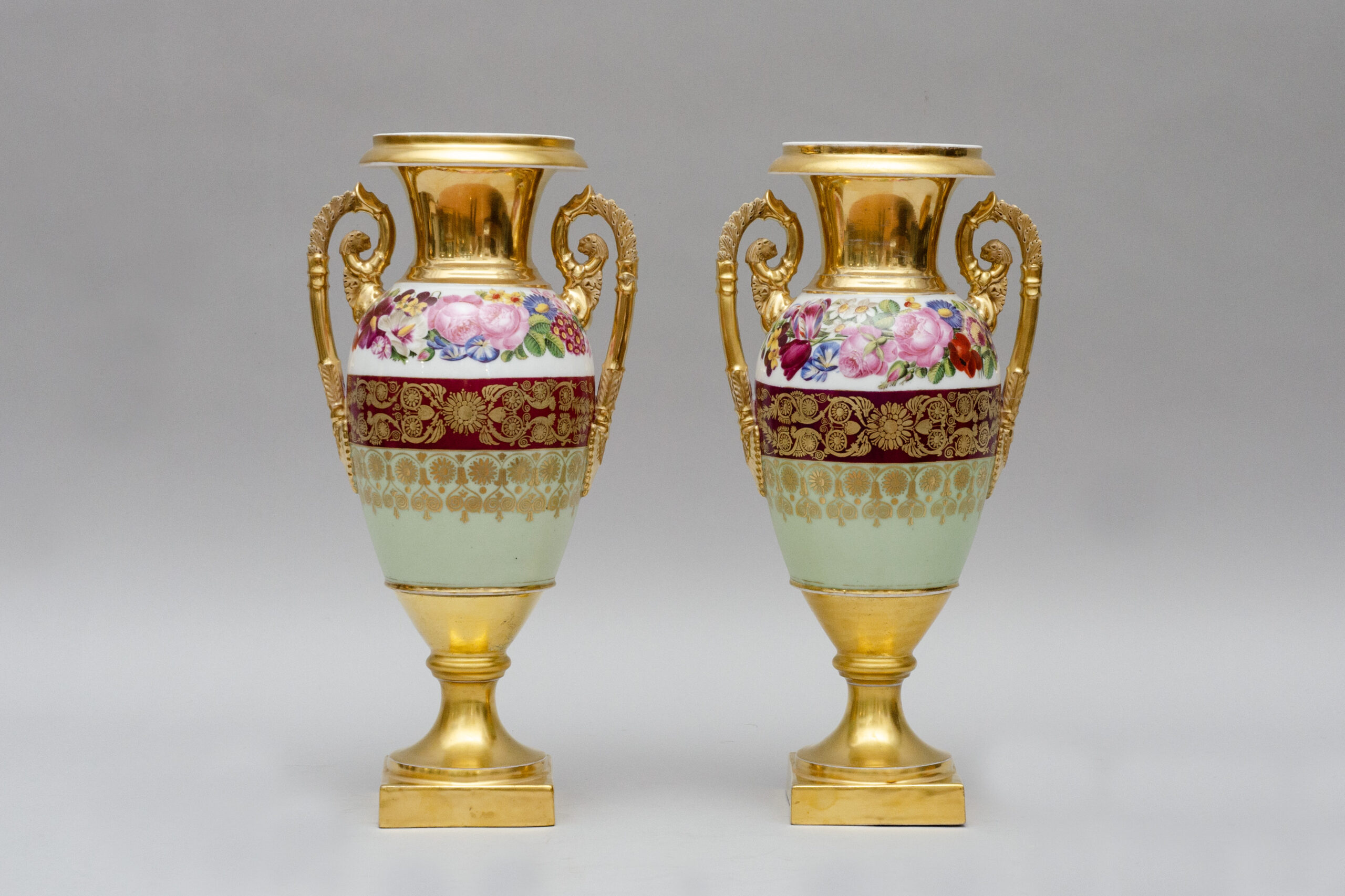 Large pair of eggshaped vases, Paris