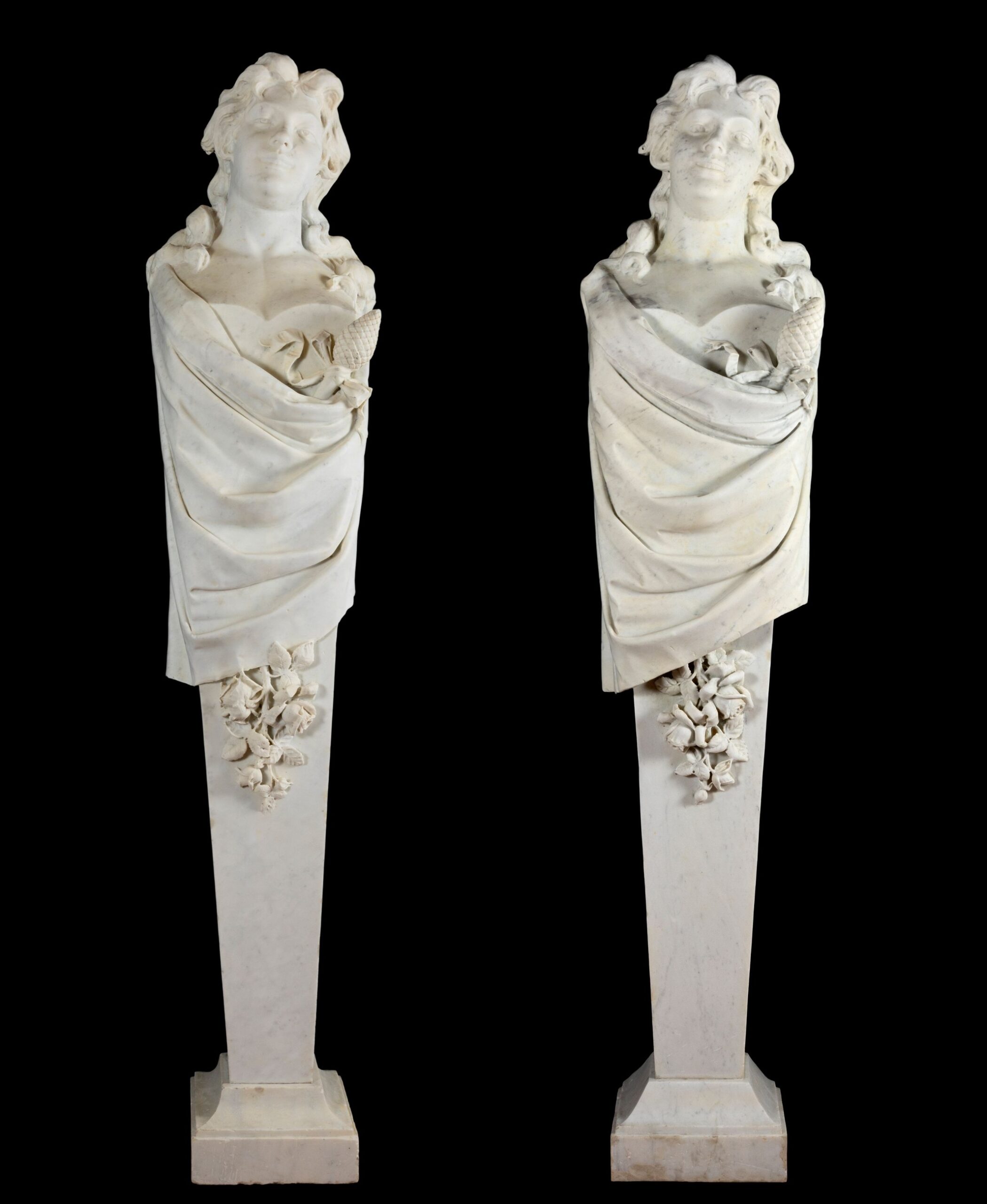 Paire de bustes monumentals "Bacchantes", marbre, Italie - Image 2