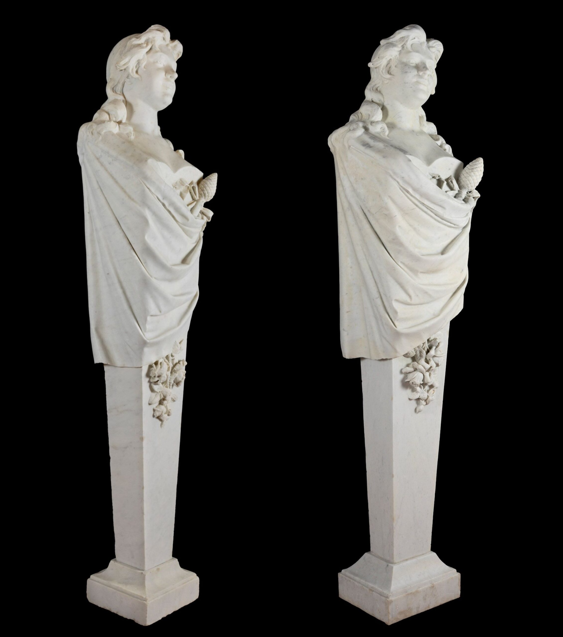 Paire de bustes monumentals "Bacchantes", marbre, Italie - Image 3