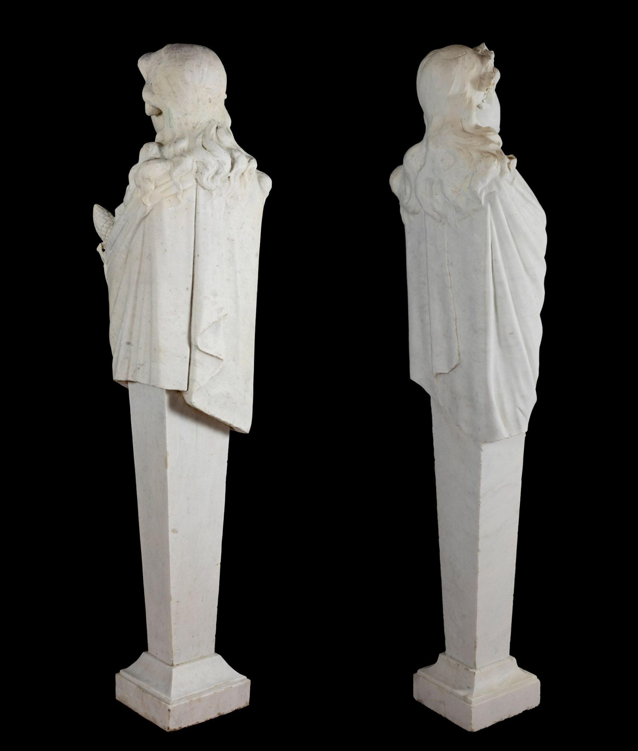 Paire de bustes monumentals "Bacchantes", marbre, Italie - Image 6
