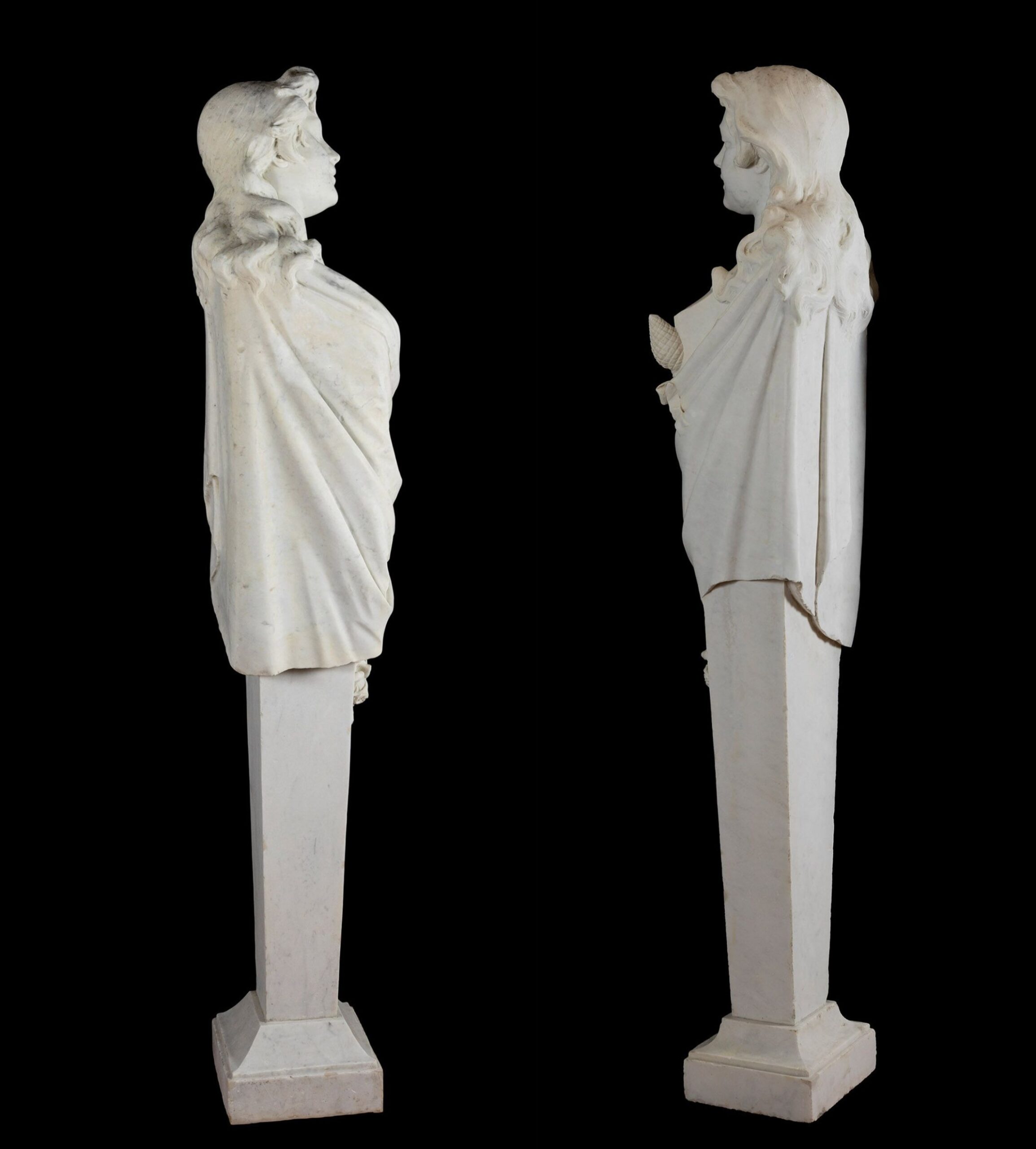 Paire de bustes monumentals "Bacchantes", marbre, Italie - Image 5