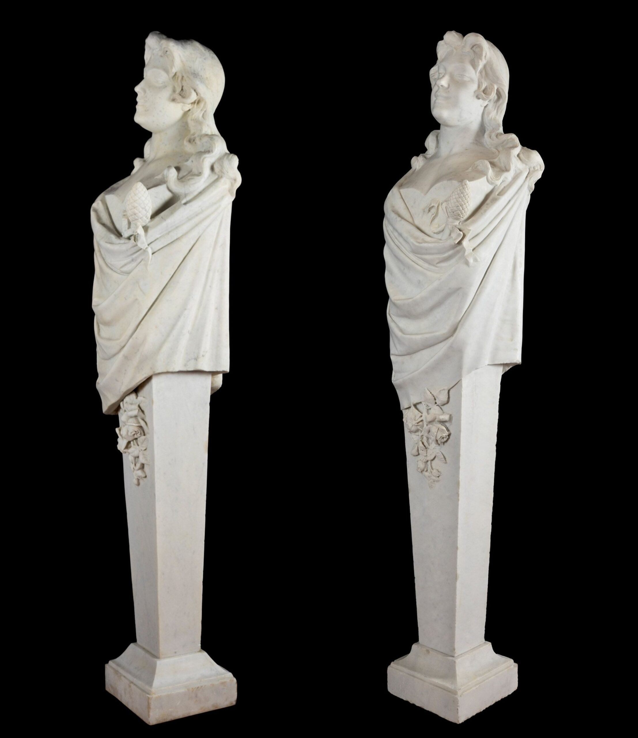 Paire de bustes monumentals "Bacchantes", marbre, Italie - Image 4