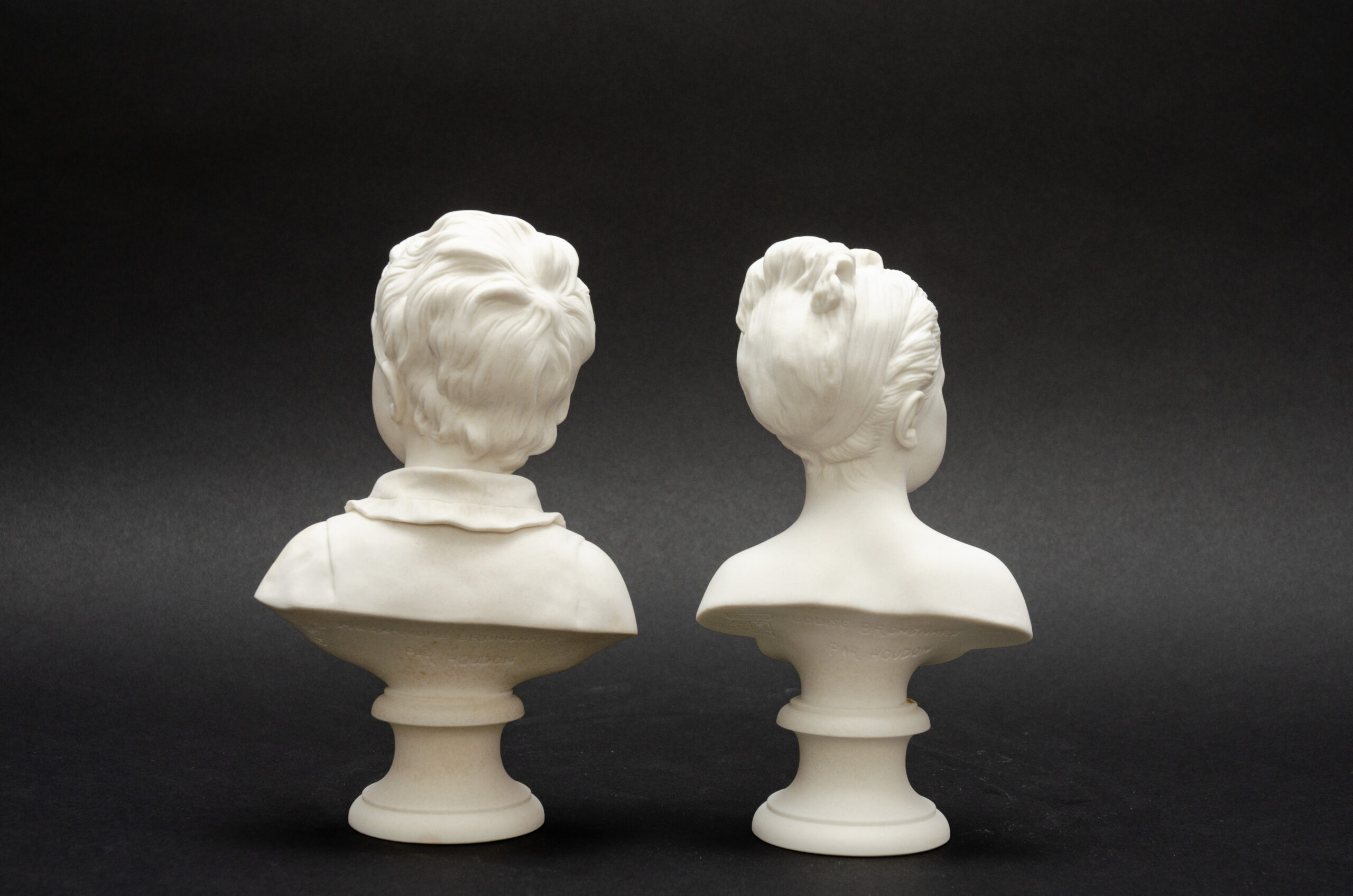 Pair of children’s busts, ‘Alexandre and Louise Brongniart’, after Houdon, Sèvres biscuit porcelain - Image 9